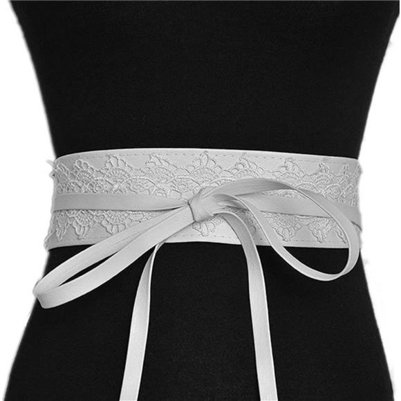 Women\'s Lace Leather Waist Belt Bow Tie Wrap Around Boho Corset for Dresses main image 4